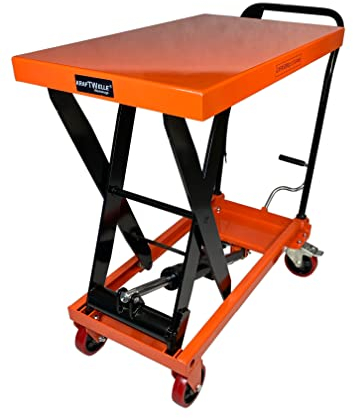 Kraftwelle 500 kg Traglast Hydraulik Scherenhubtisch mobiler Hubwagen Hubtischwagen Plattformwagen Hebebühne mit 4 Polyamid Rollen Etagenwagen Arbeitsbühne