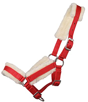 QHP Halfter Fohlenhalfter mit Kunstpelz 3-Fach verstellbar (02, ROT)