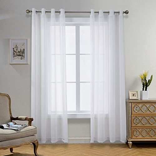 CUCRAF Transparente Gardinen mit Ösen - Wohnzimmer & Schlafzimmer, H260 x B140cm 2er Set Transluzente Vorhänge Weiß, Unifarbene Pflegeleichte und Knitterfreie Vorhänge in Leinenoptik