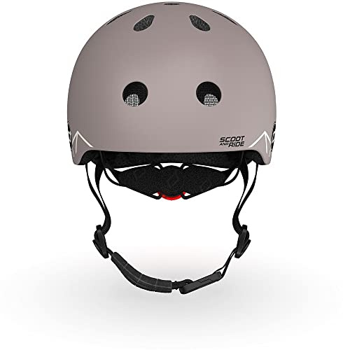 Scoot and Ride XXS Graphics Helm aus PVC-freiem Kunststoff mit LED-Licht an der Rückseite in der Farbe Brown Lines, Größen verstellbar: 45cm -51cm, 96563