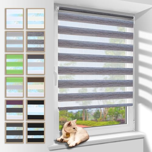 Zarnan Doppelrollo Klemmfix ohne Bohren Marmor 110x120cm(Stoffbreite 106cm) Duo Rollo Blickdicht Zebrarollo Rollos für Fenster ohne Bohren für Wohnzimmer Küche Büro lichtdurchlässig und verdunkelnd