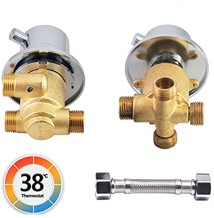 Mitigeur Thermostatique Robinet De Douche, 2/3/4 Voie Laiton Mitigeur Cabine De Douche Filetage/Intubation Aves Cartouche En Céramique, Pour Cabine Ou Hammam, G1/2 Screw 3 Way