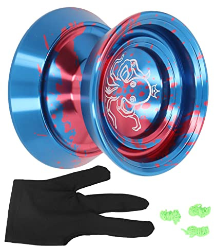Asixxsix Responsive Yoyo, Professionelles Yoyo aus Metall und Aluminiumlegierung mit Handschuh, 3 Saiten und Octopus-Muster(Blau)