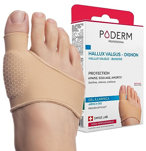 PODERM - HALLUX VALGUS/BALLENZEHEN SCHUTZ GEL ARNICA PATENTIERT für Fuß - Dämpft und lindert - Beugt Verhornungen vor - 100% Natürliche Aktivstoffe - Swiss Lab | Fußorthese & Fußpolster | Patentiertes Arnika-Gel | Schmerzlinderung & Druck | entwickelt von einer Podologin – Swiss Lab