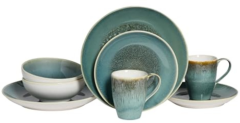 CreaTable, 25863, Serie Caldera Grün, 8-teiliges Geschirrset für 2 Personen, Kombiservice aus Steinzeug, spülmaschinen- und mikrowellengeeignet, Qualitätsproduktion