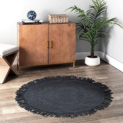 CASAVANI Schwarzer Teppich, handgeflochten, gewebter Chindi-Baumwollteppich, handgefertigter Teppich, Innen- und Außenbereich, Fußmatten, Teppich, böhmische300 x 300 cm (10 x 10 Fuß im Quadrat)
