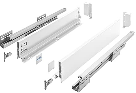 GTV AXIS PRO - Glissières de tiroir à extension complète - Blanc - Charge maximale : 40 kg - Systèmes Push to Open - Accès extérieur - Largeur : 350 mm - Hauteur : 86 mm
