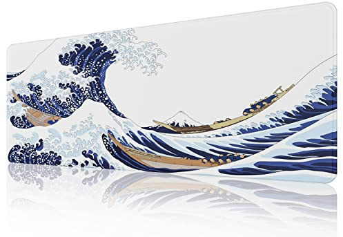 EFISH Japan Art Kanagawa Surfen Mauspad (800 × 300 × 3 MM) Erweiterte große Mausmatte Schreibtisch-Pad, genäht Kanten Mauspad, rutschfeste Gummibasis, Tastatur-Pad, Gaming Mauspad XL