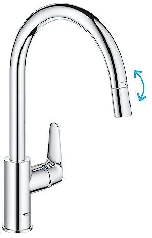 GROHE StartCurve - Einhand- Spültischarmatur (hoher Auslauf, herausziehbare Mousseurbrause, Schwenkbereich 360°, langlebig), chrom, 305620000