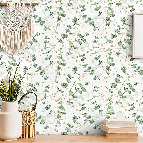 CiCiwind Peel and Stick Wallpaper Leaf Contact Paper 41×300cm White Self Adhesive Wallpaper Eucalyptus Leaf Wallpaper Removable Sticky Back Plastic Living Room Bedroom Decorative Vinyl Film