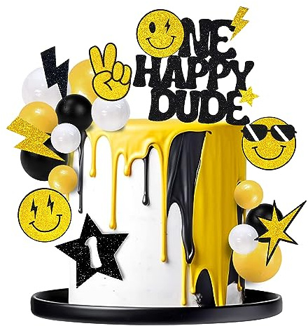 24 PCS One Happy Dude Cake Toppers Face 1st Birthday Cake Decorations Hippie Cupcake Toppers for Wedding Gender Reveal Supplies (style 1)
