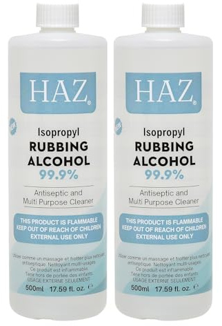 HAZ Isopropyl Rubbing Alcohol, 2 Pack 500ml 99.9% PURE Isopropanol, Lab Grade First Aid Antiseptic Disinfectant Cleaner, Kills Bacteria, Germs, All Purpose Household Electronics Cleaning