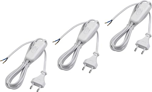 Meister Euro-Zuleitung mit Schalter - 2 Meter - weiß - 3 Stück im praktischen Set - Kunststoffleitung H03VVH2-F2X0,75 - 2 Adern - IP20 / Anschlussleitung mit Euro-Stecker / Anschlusskabel / 7442560 | Kunststoffleitung H03VVH2-F2X0,75 – 2 Adern – Anschlussleitung mit Euro-Stecker – 2 Meter – weiße Ausführung – Anschlusskabel