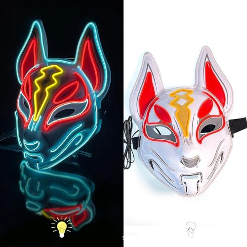 WreGmgg LED Masque De Renard À Led Costume Halloween,18 Couleurs Deguisement Lumineux Halloween Homme Femme Adulte Horreur Scream Ghostface Cosplay ((Rouge+bleu+jaune))
