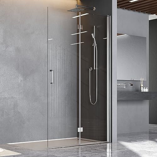 Walk in Duschwand Glas 100x195 cm Faltbar Dusche Duschtrennwand aus 6mm ESG-Sicherheitsglas mit Nano Beschichtung Begehbare Duschabtrennung