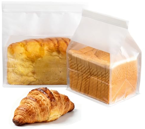 Roppolo 50 Pcs 6.3 Inch Bread Bags with Tin Tie, Medium Loaf Bags Made Of White Cotton Paper, Storage Packing Bag with Clear Window for Bakery, Cafe, Homemade Bread