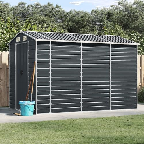 SECOLI Geräteschuppen XXL Metall Gerätehaus Anthrazit 191 x 300 x 198 cm Gartenschrank Wetterfest Outdoor Schrank Gartenhütte Terrassenschrank Metall Geräte Schuppen Verzinkter Stahl
