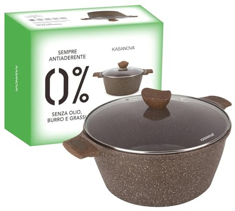 KASANOVA Casseruola 28 cm antiaderente 0 grassi con coperchio marrone Cottura