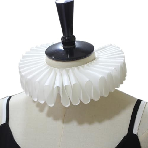 Whakano Vintage Renaissance Elizabethanisches Rüschen-Kragen,Gothic Ruffle Kragen,Kragenbesatz für Bankett,Cosplay,Tanz,Party,Halloween und Fotografie Zubehör,Bühnen Kostüme,Weiß
