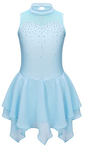 Kvysinly Kinder Mädchen Eiskunstlauf Kleid mit Strass Tanzkleid Glitzer Kürkleid Rollkunstlauf Balletkleid Tanz Training Wettbewerb Outfit