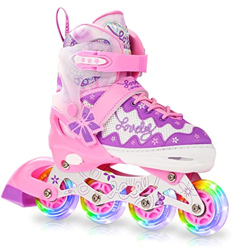 Rollschuhe Kinder für Mädchen, Verstellbare 4 Größen Inline Rollschuhe Quad mit Leuchtenden Rädern für Kinder Mädchen