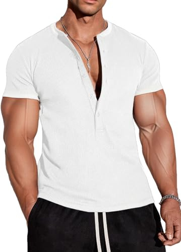 Muscle Cmdr Camisas Henley Waffle para Hombre,Camiseta Ajustada Manga Larga Ropa Interior Térmica 5 Botones