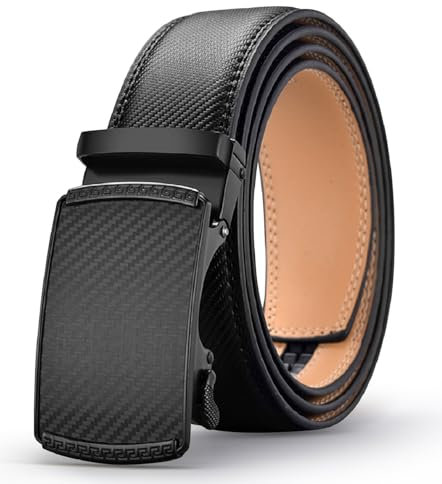 Acewin Ledergürtel Herren, Automatik Gürtel Herren, Arbeitsgürtel, Verstellbar, Breit 35mm (01-Schwarz,115 CM)