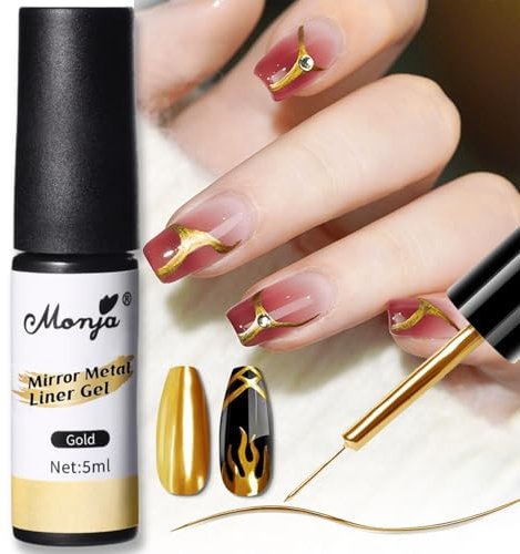 Metallic Gold Liner Nagellack - 5ML Metal Nail Art Gel Polish - UV/LED Soak Off für Drawing Lines Nagel Design French Maniküre, Mirror Effect (Gold)