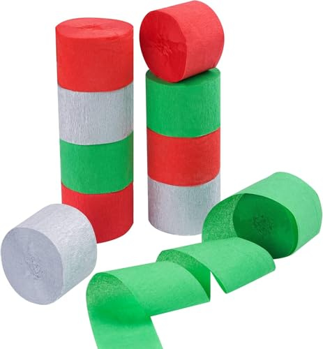 Belerry 10 Rolls Christmas Party Decorations Crepe Paper Streamers | Christmas party streamers, 810-feet red green silver hanging streamers, New Year crepe paper for indoor outdoor decor