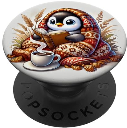 Cozy Bookish Cute Penguin Reading PopSockets Adhesive PopGrip