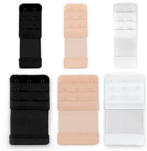 YISCOKO Bra Extenders - 3 Hooks & 2 Hook, Soft Women's Bra Extenders - Skin, White & Black (6 PCS)