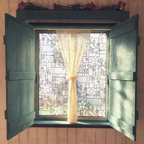 Eiauiuo Fenster Dekor Folie Blickdicht Sichtschutz Fensterfolie Handgezeichnete Bunt Sonnenblume Scheibenfolie Glas Aufkleber Selbstklebende Milchglasfolie Statisch Haftende Ohne Klebstoff Abnehmbarer