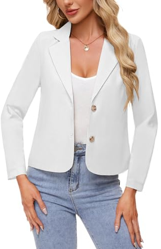 MINTLIMIT Linen Blazers for Women Long Sleeve Button Front Suit Jacket Lightweight Casual Work Office Blazer,M,White