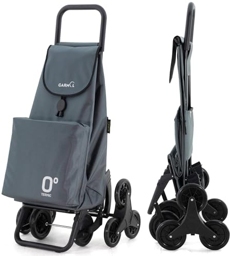 GARMOL Carro de la Compra Térmico Plegable 55 litros |Bolsillo Térmico Interior de 11 litros | Carro de la Compra 8 Ruedas Sube Escaleras de Gran Capacidad | Carrito Plegable Color Gris