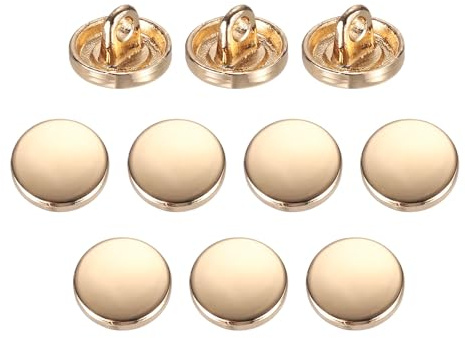 Sourcing Map 10pcs 10mm Round Metal Flat Button - Alloy Shank for Men Women Suit Woolen Coat Shirt Jacket Trousers Sewing Crafts, Bright Gold