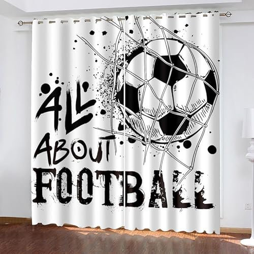 Rptidmv Vorhänge mit Ösen 2er Set Fußball Modern Blickdichte Vorhang Thermovorhang Kälteschutz Verdunklungsvorhänge für Wohnzimmer Schlafzimmer Kinderzimmer 140 x 175 cm (BxH)