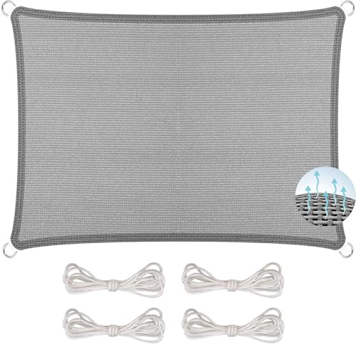 Rechteck Markise Garten Schattennetz 150 x 200 cm, 98% UV Schutz Reißfest Wetterfest, Atmungsaktiv, Langlebiges, Schattiernetz Gewächshaus Sonnenschutz Netz, für Terrasse Garten, Hellgrau