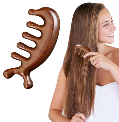 CATOR Kopfhaut Massagekamm Holzkamm, natürlicher Sandelholzkamm kein statischer Kamm Holz Massagekamm mit Fünf Zähnen Scalp Massagekamm,Gua Sha Kamm Massagewerkzeug(B)