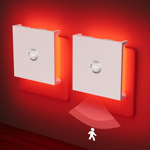 Feliigo Nachtlicht Steckdose mit Bewegungsmelder, 2 Stück Rot LED Nachtlicht Kinder mit Hinterleuchtete, Helligkeit Einstellbar, für Kinderzimmer, Schlafzimmer, Küche, Treppe, Flur