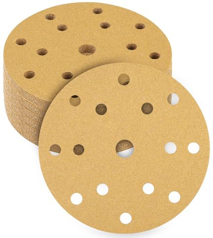 Qixora Dischi Abrasivi, 50 Pezzi 15 Fori Grana 80 Dischi Abrasivi Set 150mm Carta Abrasiva Rotonda per Levigatrice Orbitale Rotonda per Legno,Metallo,Vernice,Artigianato,Gomma,Pelle