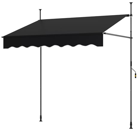 GOPLUS Toldo Retráctil Manual, Toldo Enrollable con Manivela, Altura y Ángulo Ajustables, Protección Solar, Toldos Exterior Terraza sin Perforación, para Balcón Jardín Patio (4x2,3m,Negro)