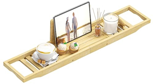 Bathtub Tray Caddy - Bath Tray - Bath Tub Table Tray Caddy - Bamboo Bath Tray for Tub
