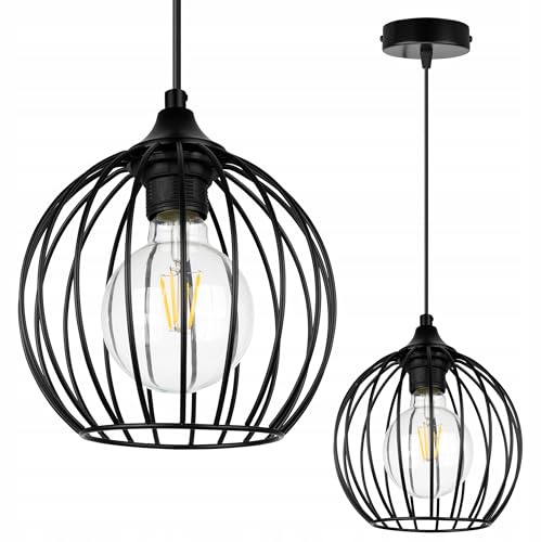 Lámpara colgante de techo de Toronto Light-Home - Lámpara de techo para dormitorio, sala de estar y cocina, industrial, moderna, 1x E27, cesta de metal, cesta de metal, alambre redondo - base negra