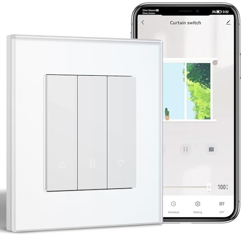 BSEEDLIFE Smart Interrupteur Pour Volet Roulant Intelligent Mural,WiFi Interrupteur Encastré 1 Gang 86 * 86mm,Compatible avec Alexa et Google Home(via l'Application Tuya/Smart Life),Blanc
