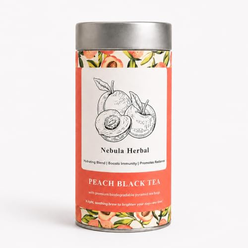 Peach Black tea in 25 Biodegradable teabags in a premium tin can for gifting and personal use-Wellness Tea - Moringa, Hibiscus & lemongrass and other flavours