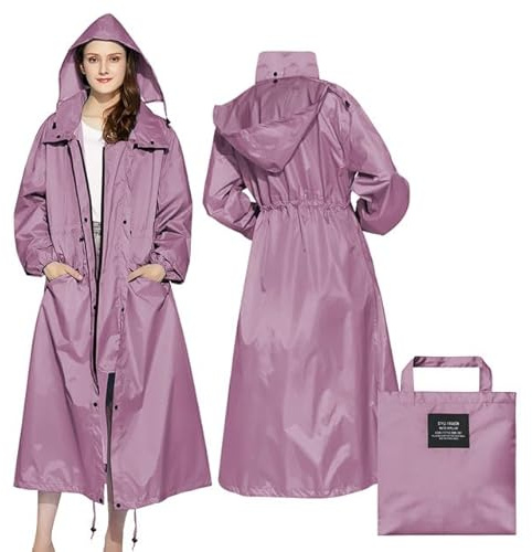 LAMA Impermeabili Lunghi da Donna con Cappuccio, Riutilizzabili Ripiegabili con Maniche Lunghe per Adulti Donna, per Bici Moto Equitazione Escursionismo Trekking