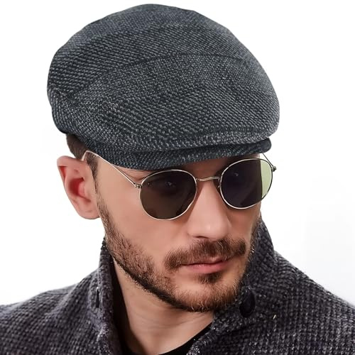 Skjutmössa för män med öronskydd, basker, platt mössa, skärmmössor för män och kvinnor, Gatsby Ivy Irish Newsboy hatt, basker tallriksmössa för vår höst vinter (justerbar storlek 55–59 cm), Blåsvart
