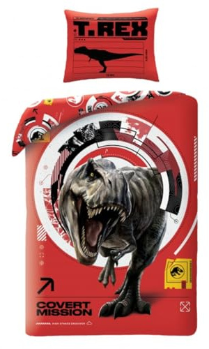 Jurassic T-Rex Mission Kinderbettwäsche 140x200 + Kissenbezug 70x90 Dinos | Wendebettwäsche Einzelbett | Gebrüll in geheimer Mission | Weiche Mikrofaser Oeko-Tex