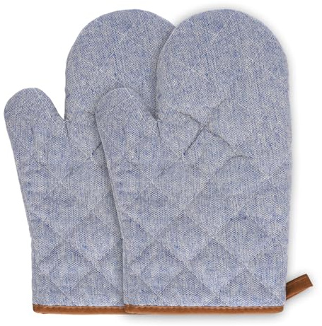1 Par Manoplas Horno, Algodón Antideslizante Guantes de Horno Cocina, Resistente Manopla, Guantes de Cocina para Microondas, Oven Gloves con Correa, para Barbacoa Hornear, Asar a la Parrilla (Azul)