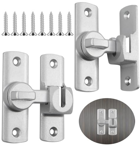 MISIQIMA 2 Pièces Loquet Porte Interieure, 90/180 Degrés Verrou Porte Coulissante avec Vis, Alliage D'aluminium Loquets et Verrous de Portes pour Portes, Fenêtres, Meubles et Clôtures (Argenté)
